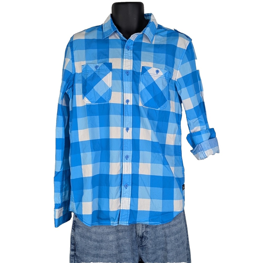 I Jeans by Buffalo Men's Blue Plaid Button Down Collared Shirt - Size Small